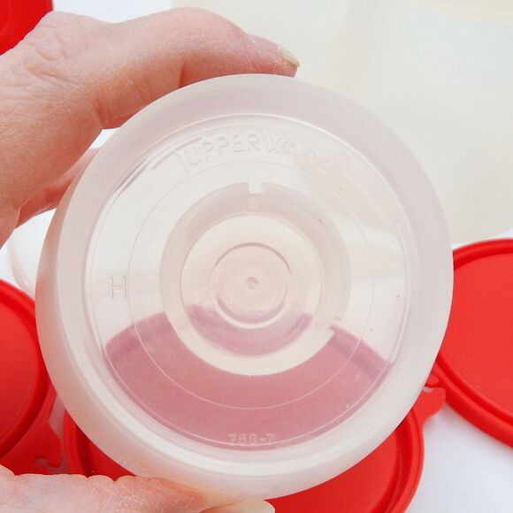 Vintage Tupperware 3 Cup Condiment Caddy Sheer 758 733 Red Lids Spoon - Picture 8 of 11